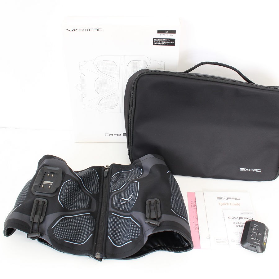 ■商品名 【美品】MTG SIXPAD Core Belt 2 SE-CB-03B-M ブラック Mサイズ シックスパッド コアベルト 本体 ■商品状態 【A】大きなダメージもなく程度良好の美品 ・本体に使用に伴う若干の擦れ感がございますが、全体的に状態の良い中古品です。 ・商品の特性上、若干の洗濯の匂い残りがございます。 ・充電ケーブルが欠品しておりますが、他のケーブル(Type-C)で代用可能です。 ・おまけで専用のケースが付属しております。 ・動作確認済みのためご購入後はすぐにご使用いただけます。 ・詳細を記載することはできませんが模造品を内部電圧まで判断できております。 ・自社で梱包して発送いたします。 ※付属品は画像にあるものが全てとなります。 ■元箱・説明書について ・元箱：あり ・説明書：あり ・保証書：あり（印字なし） ■商品ランク説明 当店が定める商品ランクは下記の商品状態からランク分けをおこなっております。 【N】未使用品 【S】数回使用程度の美品 【A】大きなダメージもなく程度良好の美品 【B】一般的な使用感のある商品 【C】傷、汚れがあり使用感を感じるUSED品 【D】傷・汚れなどが多く見受けられる難有品 【E】ジャンク品 ■発送について ・佐川急便でお支払い確認後、2営業日以内に発送いたします。 ※沖縄県及び離島のお客様はゆうパックでの【着払い】となりますので予めご了承ください。 ■古物商許可証 【大阪府公安委員会：第621010150412号】 ■ご購入の前にお読みください ・当店の明らかな商品説明の記載ミス等でない限り、ご購入後の返金・返品等の対応はできません。 ・ご購入後、3日以上ご連絡が取れないお客様につきましては、誠に勝手ながら購入の意思なしと判断し、キャンセル扱いとさせていただく場合がございますので予めご了承ください。 ■返金・返品について ・購入した商品と異なる場合 ・説明欄に記載のない大きなダメージがあった場合 ・サイズや記載と違うお色の場合 ・初期動作不良があった場合 上記の内容に該当する場合のみ返金・返品をお受けいたします。 ※若干の状態の違いなどの個人的主観、ご注文間違いやスペックの認識の相違、思っていた商品と違うなど、個人的な理由での返品はお受けできません。 ■商品番号 063589