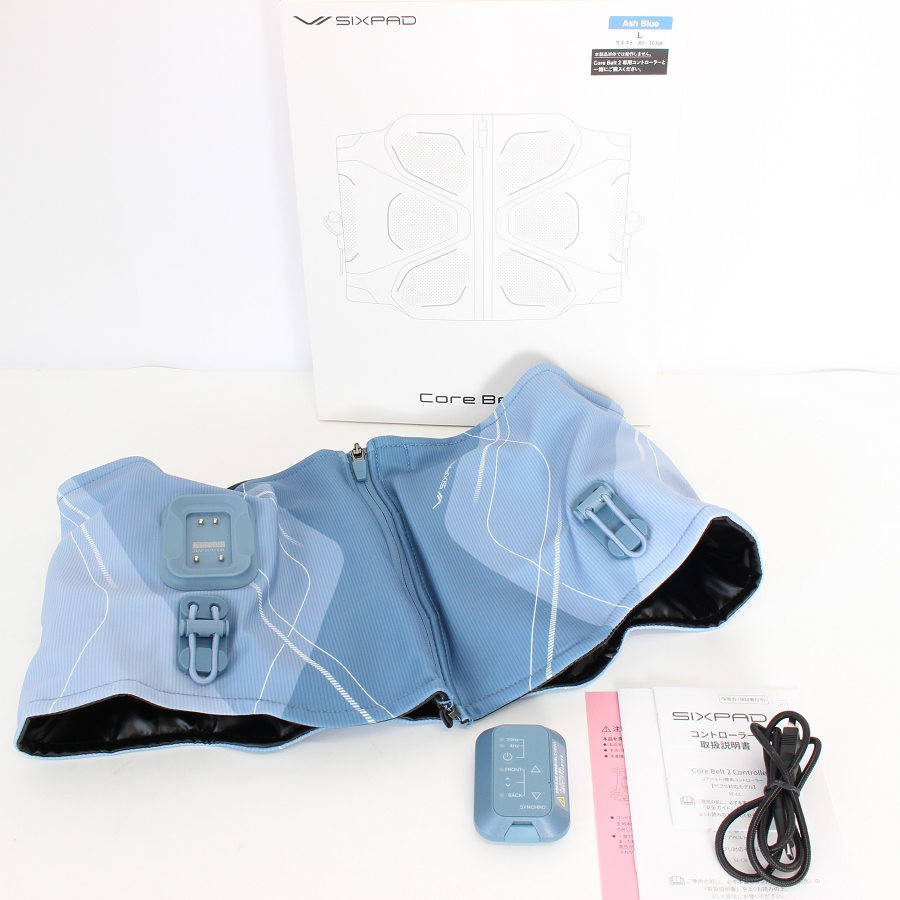■商品名 【美品】MTG SIXPAD Core Belt 2 SE-CB-12B-L アッシュブルー Lサイズ シックスパッド コアベルト 本体 ■商品状態 【A】大きなダメージもなく程度良好の美品 ・USED品ではございますが大きなダメージや汚れなどもなく状態の良い商品です。 ・動作確認済みのためご購入後はすぐにご使用いただけます。 ・詳細を記載することはできませんが模造品を内部電圧まで判断できております。 ※付属品は画像にあるものが全てとなります。 ■元箱・説明書について ・元箱：あり ・説明書：あり ・保証書：あり（印字なし） ■商品ランク説明 当店が定める商品ランクは下記の商品状態からランク分けをおこなっております。 【N】未使用品 【S】数回使用程度の美品 【A】大きなダメージもなく程度良好の美品 【B】一般的な使用感のある商品 【C】傷、汚れがあり使用感を感じるUSED品 【D】傷・汚れなどが多く見受けられる難有品 【E】ジャンク品 ■発送について ・佐川急便でお支払い確認後、2営業日以内に発送いたします。 ※沖縄県及び離島のお客様はゆうパックでの【着払い】となりますので予めご了承ください。 ■古物商許可証 【大阪府公安委員会：第621010150412号】 ■ご購入の前にお読みください ・当店の明らかな商品説明の記載ミス等でない限り、ご購入後の返金・返品等の対応はできません。 ・ご購入後、3日以上ご連絡が取れないお客様につきましては、誠に勝手ながら購入の意思なしと判断し、キャンセル扱いとさせていただく場合がございますので予めご了承ください。 ■返金・返品について ・購入した商品と異なる場合 ・説明欄に記載のない大きなダメージがあった場合 ・サイズや記載と違うお色の場合 ・初期動作不良があった場合 上記の内容に該当する場合のみ返金・返品をお受けいたします。 ※若干の状態の違いなどの個人的主観、ご注文間違いやスペックの認識の相違、思っていた商品と違うなど、個人的な理由での返品はお受けできません。 ■商品番号 062935