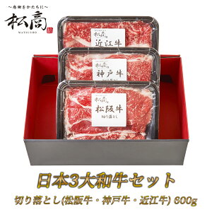 【日本3大和牛セット 食べ比べ すき焼き・しゃぶしゃぶ用 切り落とし 600g 松商】 松阪牛 神戸牛 近江牛 和牛 国産 肉 国産牛 牛肉 牛 グルメ すき焼き すき焼 しゃぶしゃぶ ギフト プレゼント お取り寄せ 贈り物 お祝い お礼 贈答 送料無料