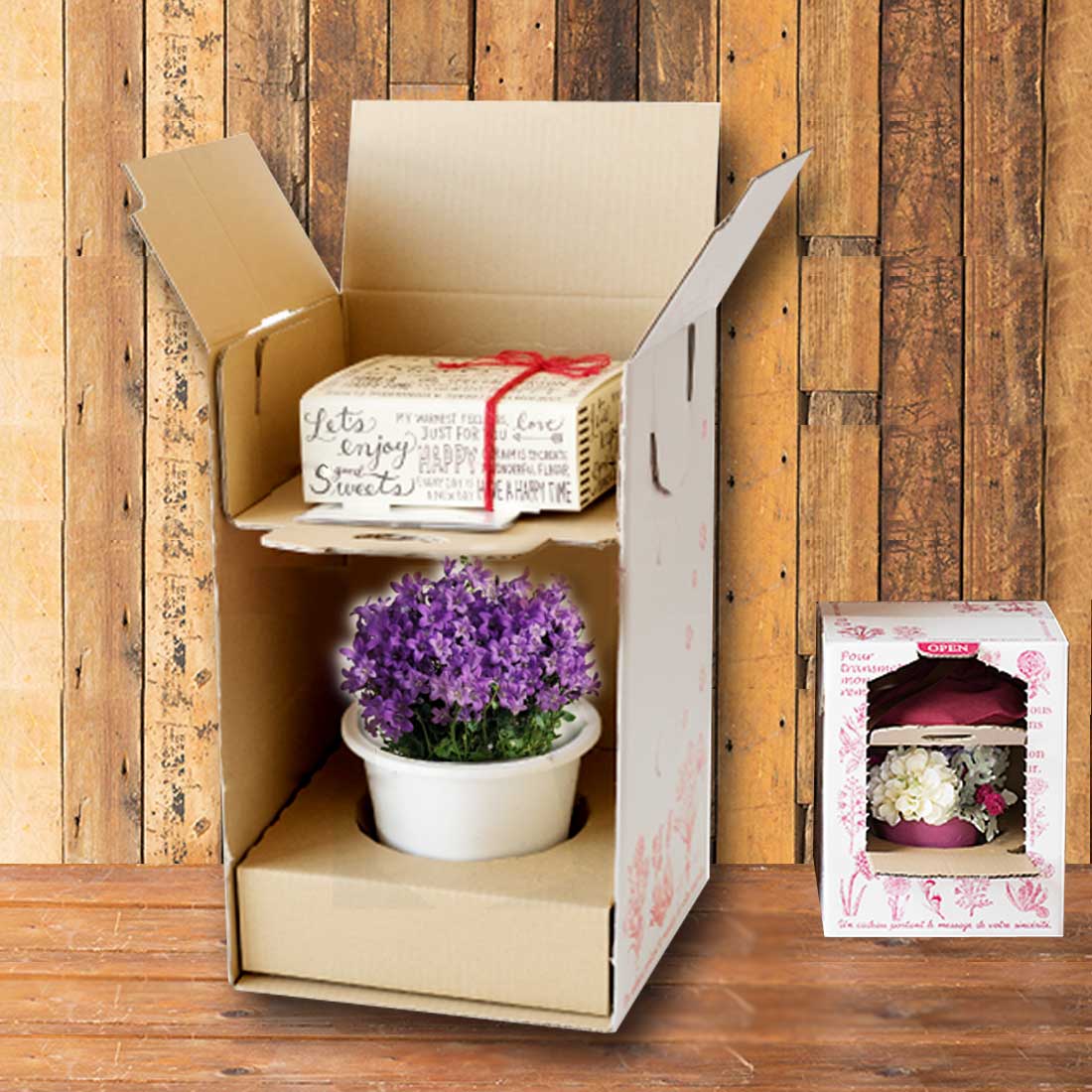 【OK!】ボタニカルギフトトレイ付カートンBOX 2段タイプ ＜30×24×24cm＞ご出産祝 内祝 御結婚祝 御祝 誕生日 プレゼント ギフト