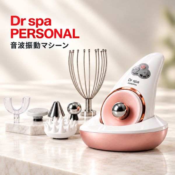 商品情報商品名EVOSONIC DR.SPA PERSONAL（エボソニック ドクタースパ パーソナル）特徴20Hz～20,000Hzの音を振動に自動変換フェイス・頭皮・ボディなど幅広い部位に対応用途に合わせて選べる7種類のアタッチメントIPX7防水仕様でバスタイムにも使用可能Bluetooth機能搭載で好きな音楽を再生可能本体約195gのコンパクト設計仕様電源 USB型充電コードバッテリー持続時間 最大90分充電時間 約120分防水 IPX7各モード約10分の自動OFFタイマーBluetooth機能保証1年間の製品保証(保証範囲:製品の製造上の欠陥に対する保証)セット内容本体、振動アタッチメント(7種類)、フィンガーホルダー、充電コード、スタンド、取扱説明書サイズ本体 73mm×130mm×70mmスタンド 85mm×110mm×45mm重量本体195gスタンド25g材質ABS樹脂、シリコン製造国韓国メーカーエクスフィット株式会社使用上の注意本製品は、振動によるリラクゼーションや美容目的で使用する機器です。医療機器ではありません。使用中に異常を感じた場合は、直ちに使用を中止してください。顔や頭部などに使用する際は、強く押し付けず、無理のない範囲でご使用ください。防水仕様ですが、充電中は使用しないでください。その他、詳しい使用方法や注意事項については、必ず付属の取扱説明書をご確認ください。ドクタースパ パーソナル 音波振動 美顔器 フェイスケア ヘッドスパ 頭皮ケア ボディケア セルフケア Dr spa PERSONAL 防水 お風呂 全身 リラクゼーション エクスフィット EXFIT Bluetooth機能 EVOSONIC DR.SPA PERSONAL（エボソニック ドクタースパ パーソナル）韓国サロン発 エイジングケア音波振動マシーン！フェイス・頭皮からボディまで幅広く使用できる。音の振動シャワーに包まれた最高のリラックスタイムを。ドクタースパ パーソナルはあらゆる音を有効振動(20Hz ~ 20,000Hz)に自動変換して全身への振動効果を実現させた新しいリリースマシーンです。フェイシャルケアはもちろん、ヘッドスパから足先まで身体全体ケアできる極上のリラックスマシーンです。◎音波振動技術音波振動はファシア層へのアプローチが可能です。音波振動はリリースガン等の1点振動ではなく、身体深部へ拡散リリースします。※ファシアとは今、医療・美容業界で話題の一番重要な｢膜｣のこと。臓器や骨、筋肉、脂肪、靭帯、血管、神経などの組織を覆う膜の総称。●部位や用途に合わせて使い分けられる7種類のアタッチメントを付属。●完全防水(IPX7)で普段の入浴時間がリッチなリラックスタイムに。●Bluetooth機能で、あなたのお好みの音楽が再生可能。好きな音楽が全身へのリリース振動に自動変換され、まるで音楽に包まれながら身体深部までアプローチフェイシャル・ヘッドスパ・ボディケアリッチなバスタイムをお楽しみいただけます。 5