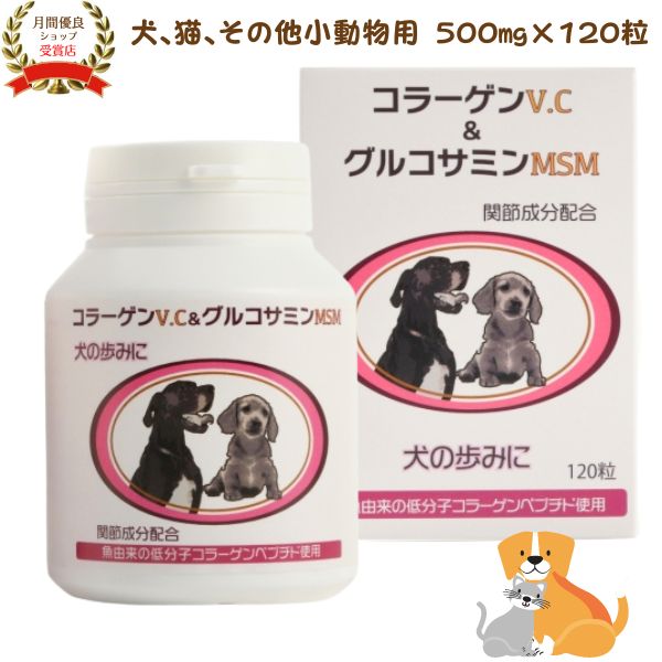 犬の歩みに「コラーゲンV.C&グルコサミンMSM」500mg×120粒 犬サプリメント 関節 軟骨成分 コンドロイチン プロテオグリカン 高齢 犬サプリ ペットサプリ