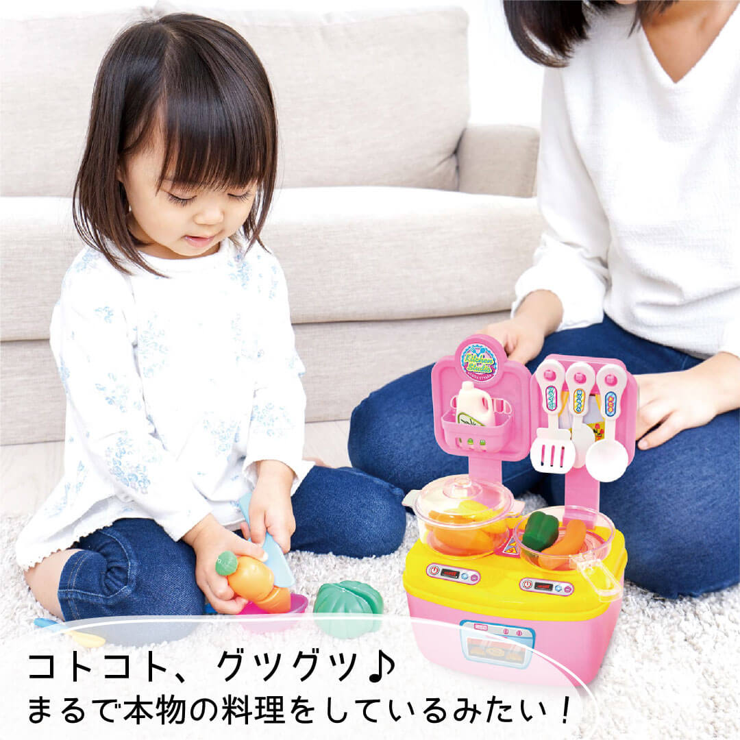 アクティバイタル楽天市場店のできたて！キッチンセット / おままごと キッチン 持ち運べる コンパクト いつでも どこでも キッチン 誕生日 台所 調理器具付き 野菜付き 食材 知育玩具 コンロ ままごと キッズ ベビー プレゼント 子供 おもちゃ AXCEL アクセル｜アングル2