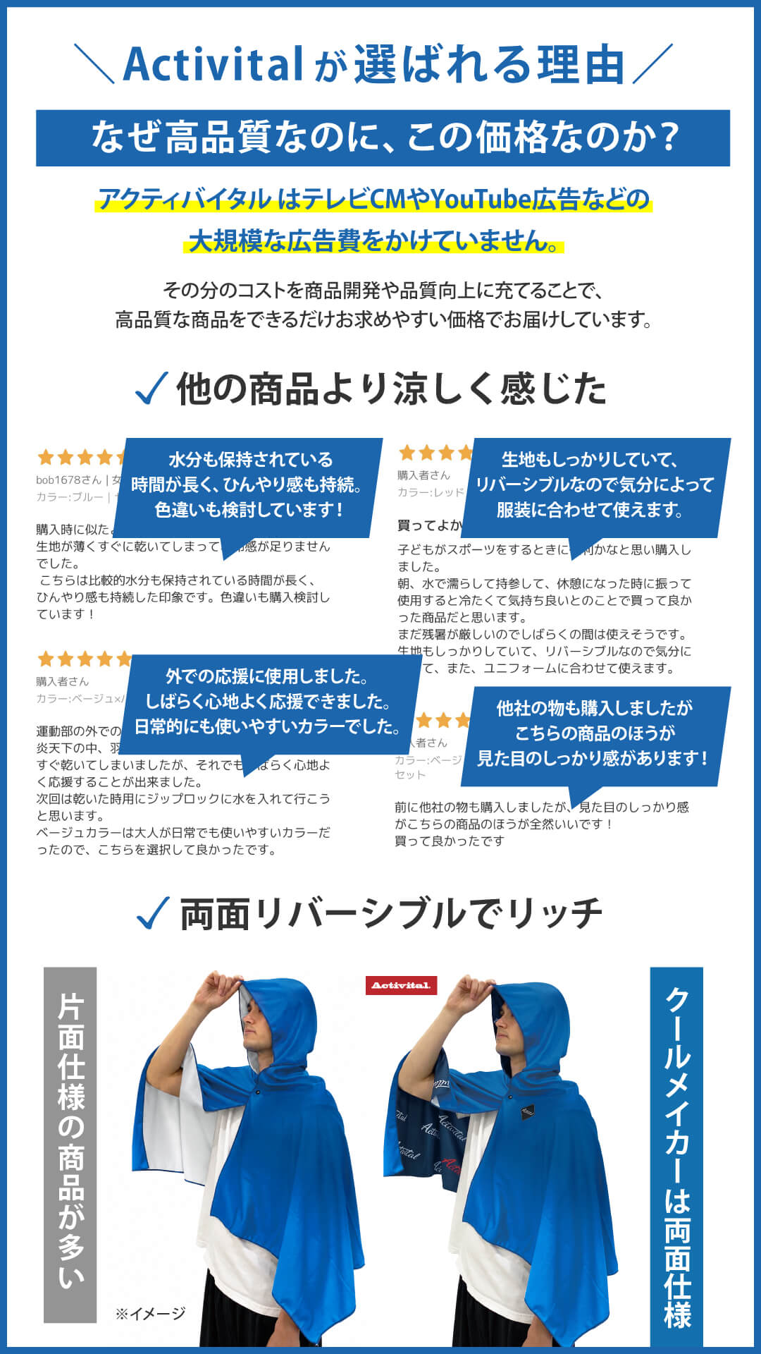 TVで紹介！【公式】Activital クールメイカー冷却タオルポンチョ / リバーシブル ...