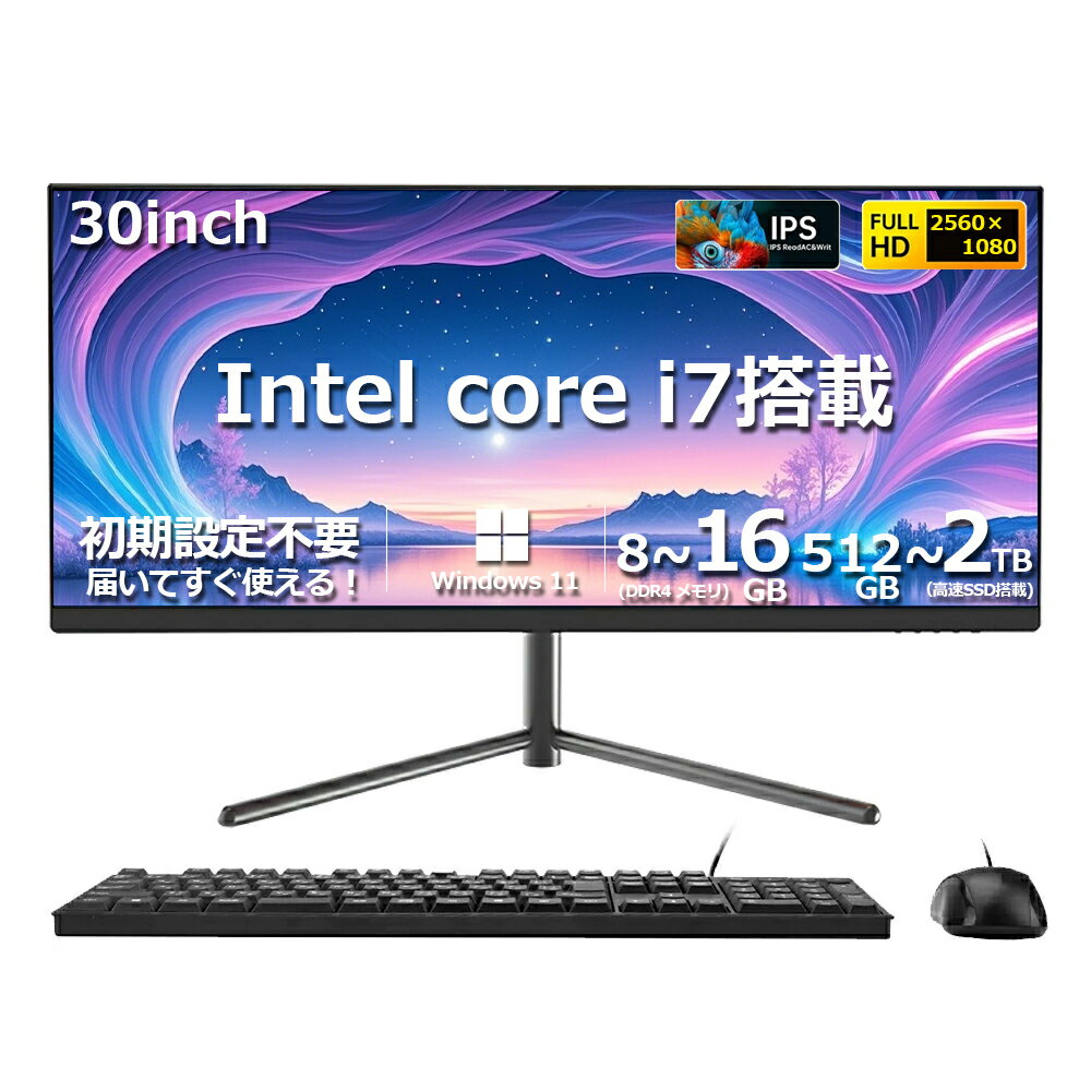 【30インチ大画面★初心者にも安心の初期設定済み】フルHD液晶一体型 30型 一体型pc デスクトップパソコン デスクトップパソコン インテル Core i7【Windows 11搭載】USB 2.0/ USB 3.0/5G WIFI搭載 一体型パソコン メモリー8~16GB SSD 512~2TB PSE認証済