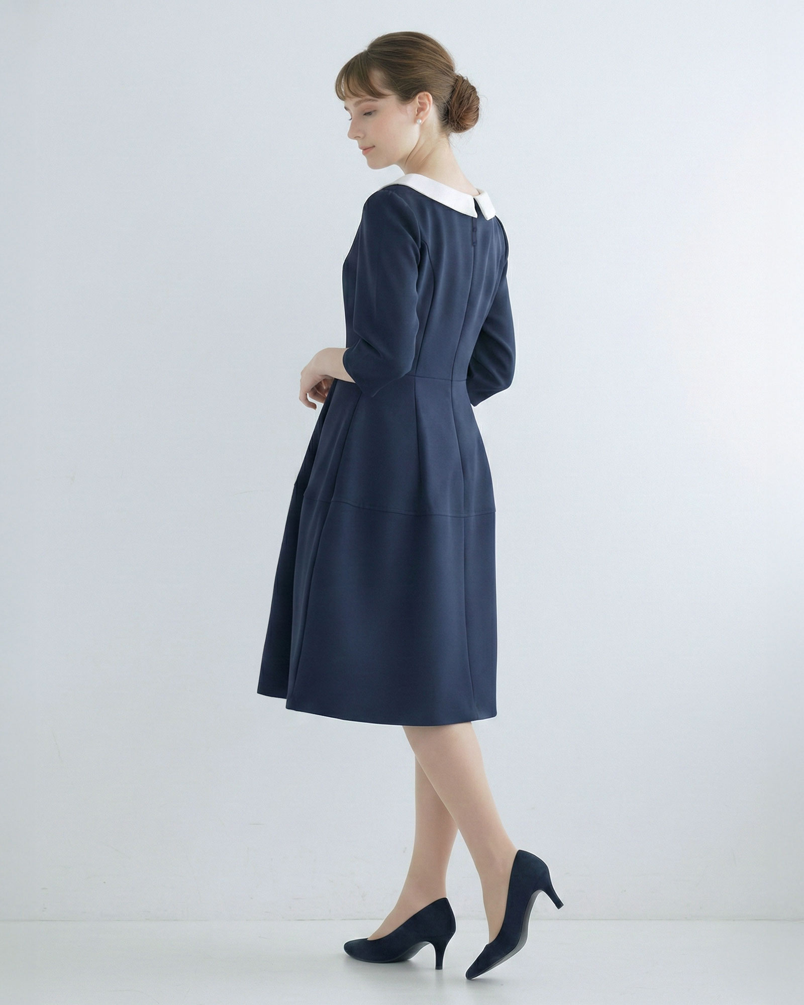 【キレイ ワンピ マリア】春 夏 秋 冬 ALL きれいめ キレイめ 上品 シンプル 入学式 入園式 卒業式 卒園式 フォーマル 七五三 お宮参り 通勤 膝丈 膝下 七分 襟付 小さいサイズ お家洗い可 高伸縮 体系カバー レディース レジーナ 神戸 ワンピース - Image 3