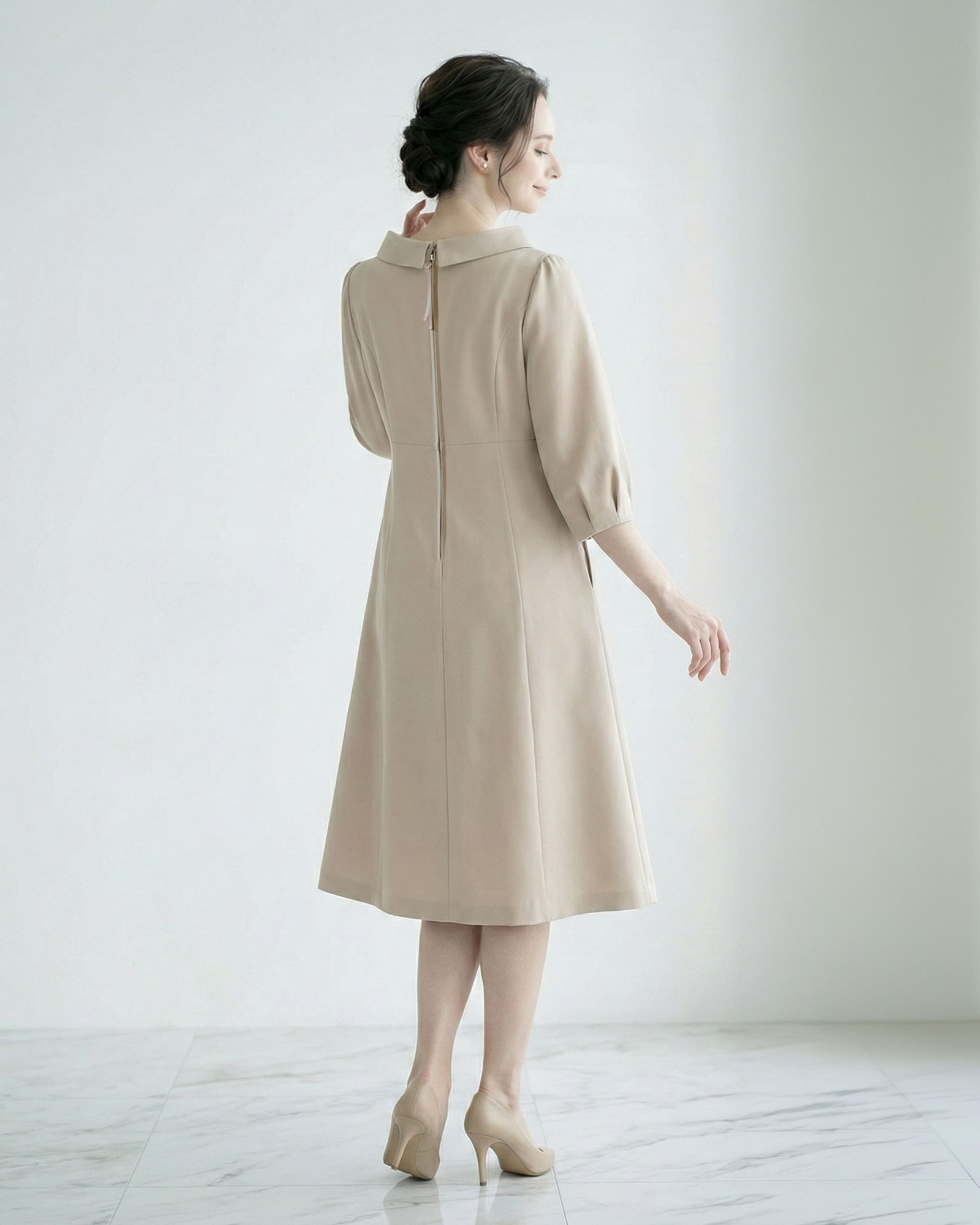 【キレイ ワンピ マリー】61-a 春 夏 秋 冬 ALL きれいめ キレイめ 上品 シンプル 清楚 ママ 入学式 入園式 卒業式 卒園式 フォーマル 七五三 お宮参り 通勤 膝丈 膝下 七分 襟付 小さいサイズ 大きいサイズ お家洗い可 高伸縮 レディース レジーナ 神戸 ワンピース - Image 3