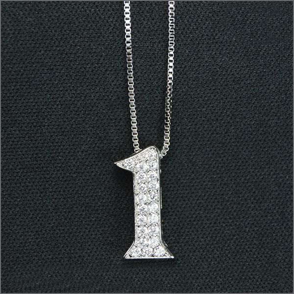 Rakuten - ダイヤモンド CZ ネックレス ナンバーネックレス ジルコニア ネックレス アクセサリー メンズ ネックレス レディース ネックレス ユニセックス ロングチェーン キュービックジルコニア ナンバー 1 デザイン アジャスター付き 【ダイヤモンドに匹敵する輝きがここに】
