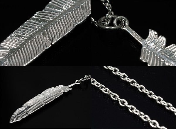 SV925 ネックレス フェザー ネックレス アクセサリー メンズ ネックレス シルバー men's 羽根 デザイン ネックレス プレゼント 45cmチェーン 【刻印あり】 Mサイズ 2