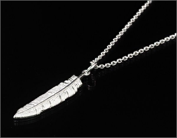 Rakuten - SV925 ネックレス フェザー ネックレス アクセサリー メンズ ネックレス シルバー men's 羽根 デザイン ネックレス プレゼント 45cmチェーン 【刻印あり】 Mサイズ