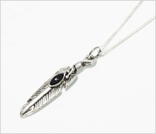 Rakuten - フェザー ネックレス メンズ ネックレス ブラック 羽根 アクセサリー 45cmチェーン men's シルバーチェーン