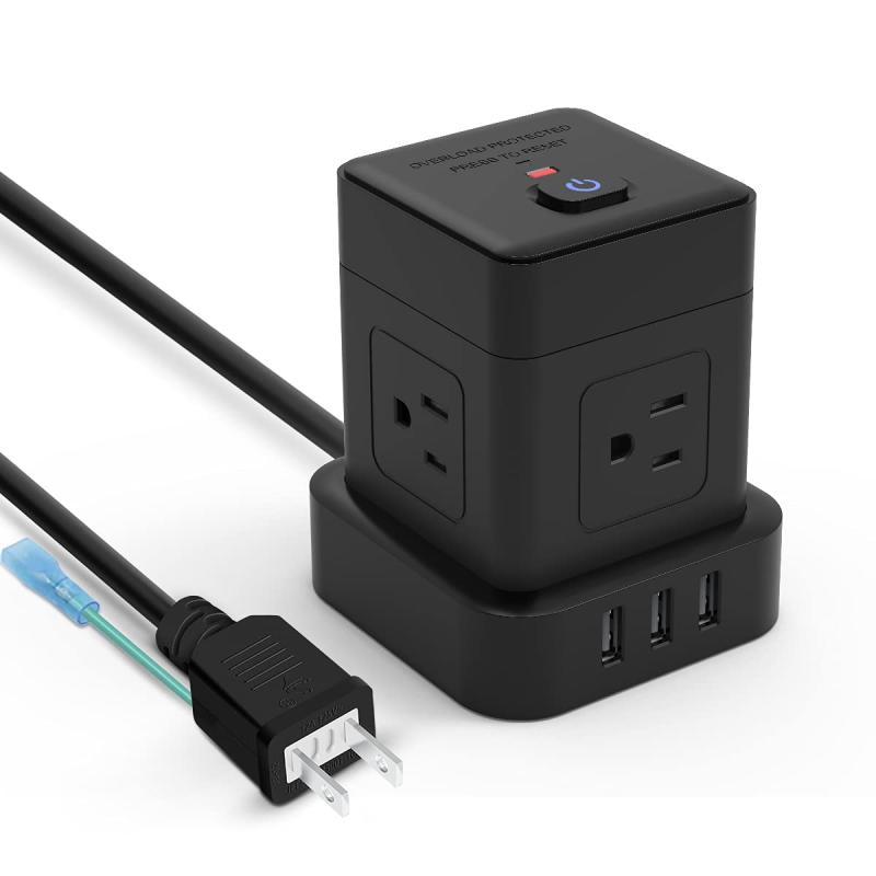 MSCIEN 電源タップ タワー 2m 延長コード 4個AC口 3個USBポート アース付き 3ピン コンセント テーブルタップ たこあしコンセント タコ足配線 一括スイッチ 省エネ 黒