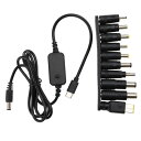 YFFSFDC 10in 1 USB Type C PD ケーブル 1m 変換プラグ付き 5.5x2.5mm LED表示 調整可能電圧 5V-9V-12V-15V-20V 昇圧ケーブルPD急速充電 電源コネクタ 充電器 60w 3A 扇風機 携帯電話 タ