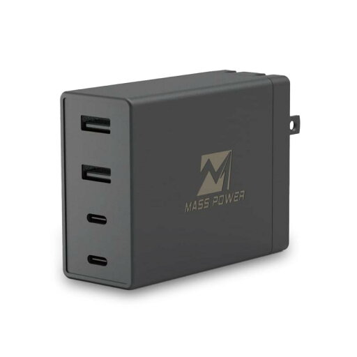 MASS POWER 100W Power Delivery Adapter USB-C×2 USB-A×2 4台同時充電 折り畳みプラグ 安全設計 MASS POWER 100W Power Delivery Adapter USB-C×2 USB-A×2 4台同時充電 折り畳みプラグ 安全設計