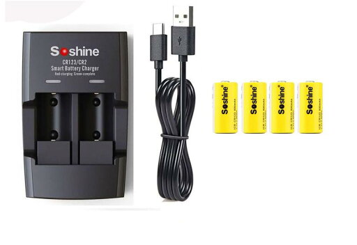 CR123A 充電池 4本+充電器 セット 3.6V (3.7V) CR123A 充電池 4本+充電器 セット 3.6V (3.7V)