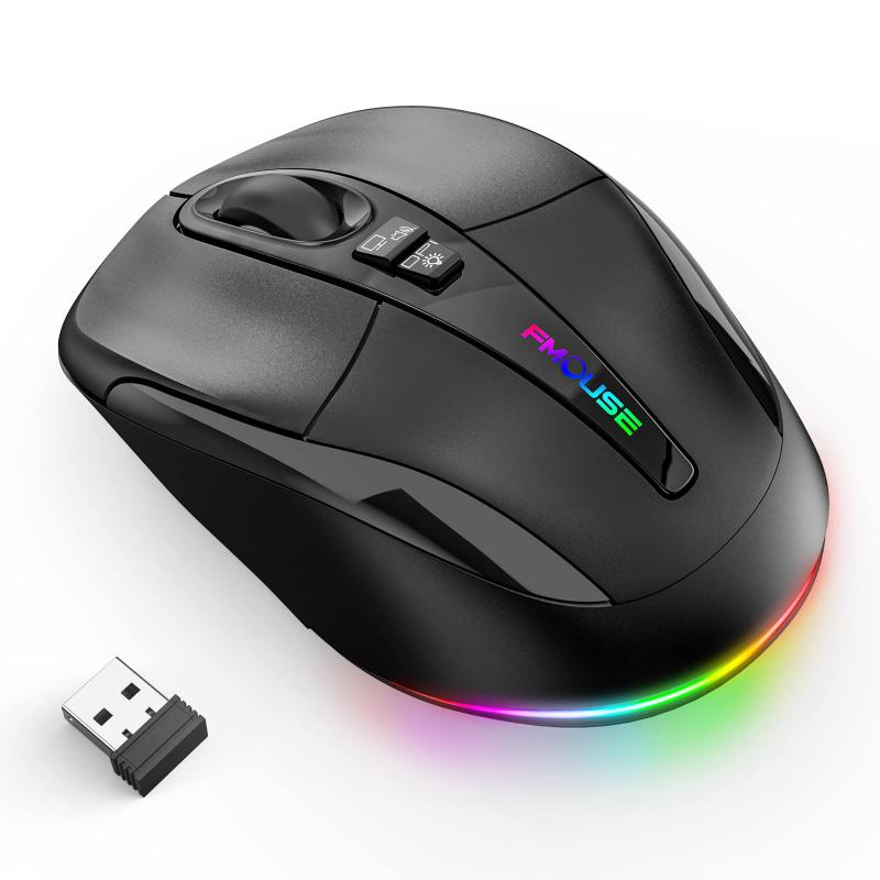 2023年 マウス bluetooth 充電式 FMOUSE 静音マウス マウス ワイヤレス bluetooth マウス 無線 7色呼吸ライト ミュート機能 デスクトップ戻る機能 4DPIモード 最大2400DPI 5ボタン 軽量 Windows/Sur