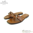 【2000円OFFクーポンでお得!】エルメス (HERMES) レザー ダブルベルト サンダル フラット シューズ 靴 #37 1/2 ブラウン ソルド品【中古...