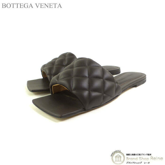 楽天ブランドショップ　Reineボッテガ ヴェネタ （BOTTEGA VENETA） パデッド フラットサンダル キルティング スクエア シューズ ＃37.5 靴 627710 ブラウン【美品】 中古