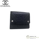 シャネル （CHANEL） Wホック ココマーク シェブロン Vライン 二つ折り コンパクト 財布 ブラック【未使用品】 中古