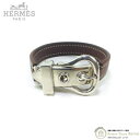 【クーポン利用で値引き！】エルメス （HERMES） ブックルセリエ S レザーベルト×Ag925 □I刻印 ヴィンテージ ブレスレット バングル シルバー×ブラウン【中古】