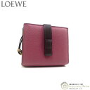 ロエベ （LOEWE） コンパクト ジップ ウォレット ストラップ 二つ折り 財布 C660Z41X01 プラムローズ/チョコレート【美品】 中古