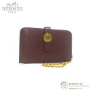 【セール+更に2000円OFFクーポンでお得!】エルメス (HERMES) ドゴン チェーン付き カードケース 名刺入れ トリヨンクレマンス ブラウン系 □A刻 GO金具 ヴィンテージ【中古】