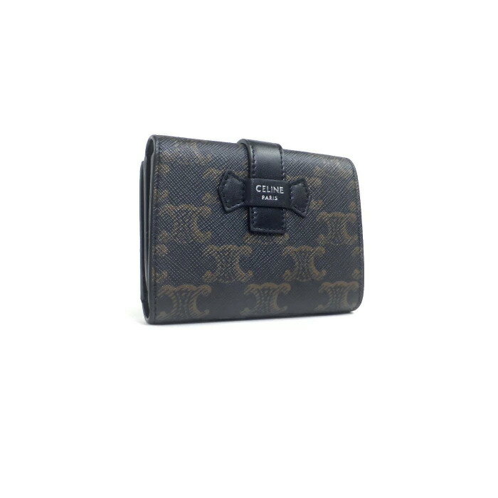 【SALE+更に2000円OFFクーポンでお得！】セリーヌ （CELINE） ファインストラップ ウォレット トリオンフ コンパクト 三つ折り 財布 10H48 ブラック【新品】