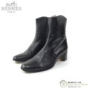 【2000円OFFクーポンでお得!】エルメス (HERMES) エクスリブリス サイドジップ レザー ショート ブーツ シューズ 靴 #36 ブラック【中古】