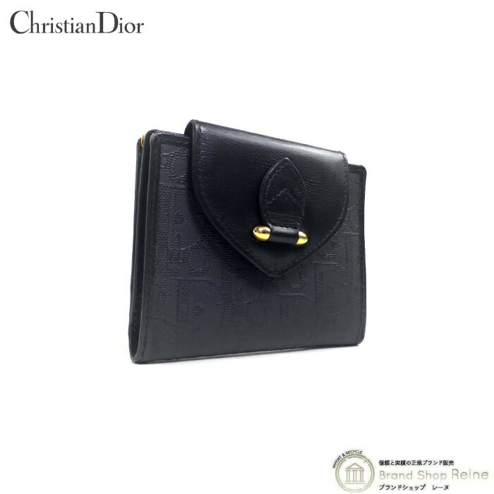 【2,000円OFFクーポンで値引き！】クリスチャンディオール （Christian Dior） トロッター ガマ口 二つ折り コンパクト財布 ブラック ヴィンテージ【美品】 中古