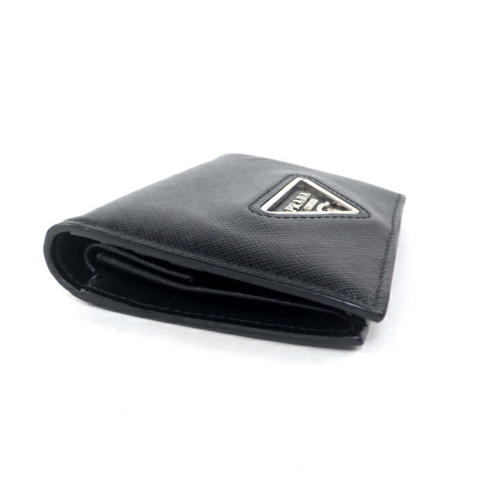プラダ （PRADA） サフィアーノ トライアングル ロゴ コンパクト 二つ折り 財布 1MV204 NERO【中古】