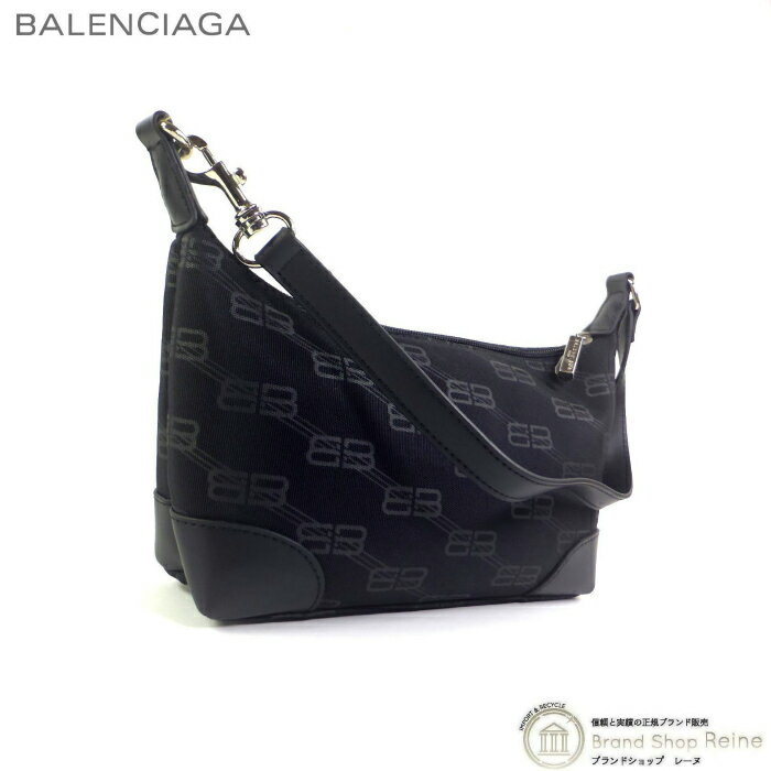 【クーポン利用で値引き!】バレンシアガ (BALENCIAGA) BB モノグラム キャンバス×レザー 肩掛け ミニ ショルダー ハンド バッグ ブラック【美品】 中古