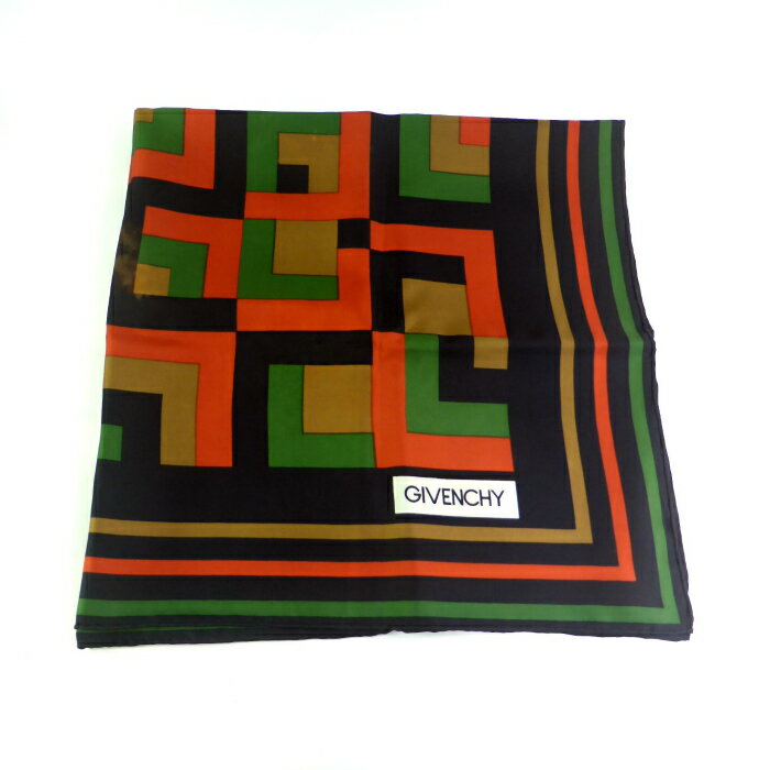 ジバンシィ （GIVENCHY） 大判 スカーフ シルク 幾何学模様 マルチカラー ブラック×レッド【中古】