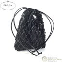 【クーポン利用で値引き!】プラダ (PRADA) メッシュ サテン クラッチ ショルダー バッグ 1BC075 ブラック【未使用品】 中古