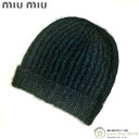 【2000円OFFクーポンでお得!】ミュウミュウ (MIUMIU) モヘア ウール ニット帽 帽子 Sサイズ グリーン×ブラック【中古】