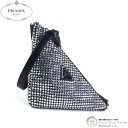 【クーポン利用で値引き!】プラダ (PRADA) クリスタル サテン ポーチ トライアングルロゴ ショルダー ハンド バッグ 1NQ044 シルバー【未使用品】...