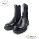 【2000円OFFクーポンでお得!】プラダ (PRADA) ブラッシュドレザー サイドゴア ブーツ 靴 #37 1V251N ブラック【中古】