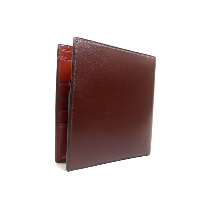 エルメス （HERMES） ボックスカーフ □A刻 二つ折り 財布 ブラウン×ボルドー×バーミリオン ヴィンテージ メンズ【中古】