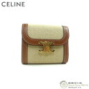 【2000円OFFクーポンでお得!】セリーヌ (CELINE) スモールフラップ ウォレット トリオンフ キャンバス コンパクト 三つ折り 財布 10D78 ナチュラル×タン【新品】(4)