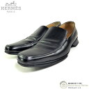 【2000円OFFクーポンでお得!】エルメス (HERMES) モカシン ローファー レザー シューズ 靴 #41 ブラック メンズ【中古】
