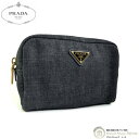 【8000円OFFクーポンで値引き!】プラダ (PRADA) トライアングルロゴ デニム ポーチ コスメポーチ 1N0021 NERO【中古】