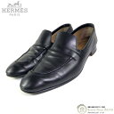 【2000円OFFクーポンでお得!】エルメス (HERMES) モカシン ローファー レザー シューズ 靴 #41 ブラック メンズ【中古】
