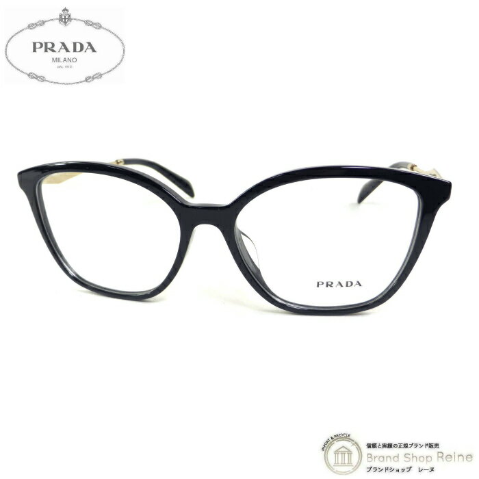 【SALE+更に2000円OFFクーポンでお得！】プラダ （PRADA） ウェリントン ロゴ メガネ 眼鏡 VPR02Z ブラック×ゴールド アイウェア【新品同様】 中古