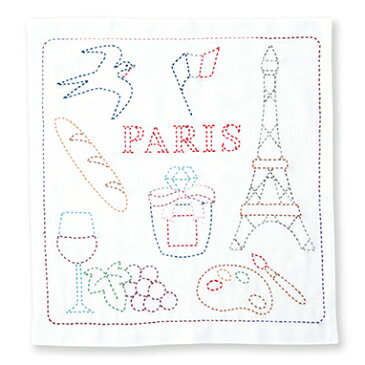 ●取寄品●世界を旅する花ふきん「PARIS」／刺し子糸、刺し子針など材料がすべて入ったキット1式