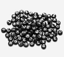 アルファベットビーズ1000個入プラビーズブラック(イニシャルMIX)アクリルプラスチックビーズ(クラフト手芸材料)ミックスアソート7mm