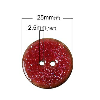 ココナッツボタン10個（エナメルレッド系キラキラ）ナチュラル素材ココナツボタン木の実ボタン／ソーイングハンドメイドアクセサリーに手芸材料25mm