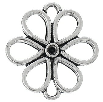 フラワーパーツ2個【コネクターパーツ】(アンティークシルバーカラー)ネックレスピアスブローチ材料/21mm×20mm
