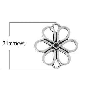 フラワーパーツ2個【コネクターパーツ】(アンティークシルバーカラー)ネックレスピアスブローチ材料/21mm×20mm