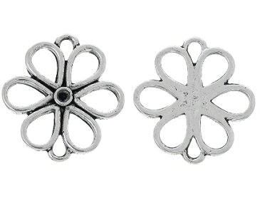 フラワーパーツ2個【コネクターパーツ】(アンティークシルバーカラー)ネックレスピアスブローチ材料/21mm×20mm