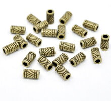 メタルビーズ2個パック筒型ビーズ(アンティークブロンズカラー)/11mm×6mm