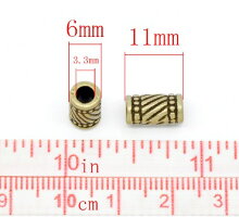 メタルビーズ2個パック筒型ビーズ(アンティークブロンズカラー)/11mm×6mm